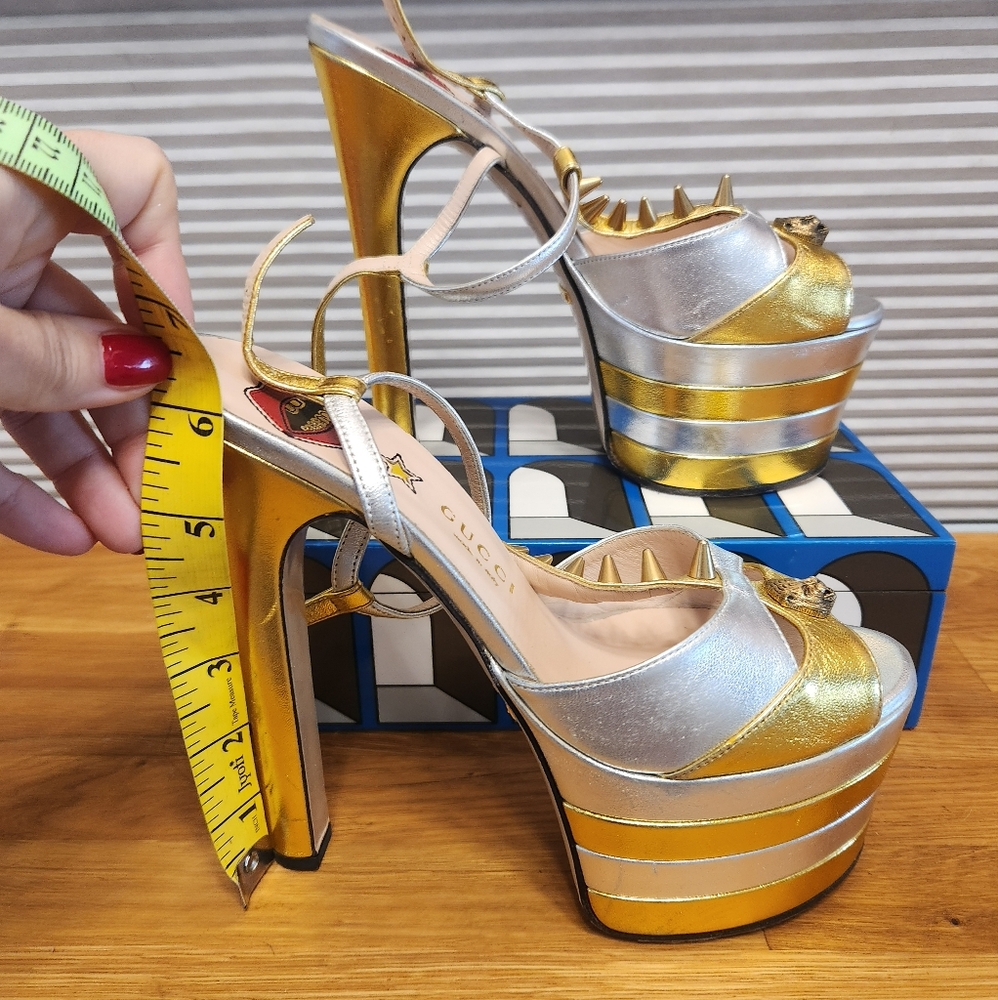 Gucci Women's Gold and Silver Platform Heels 37 fits 36.5! - Picture 2 of 16
